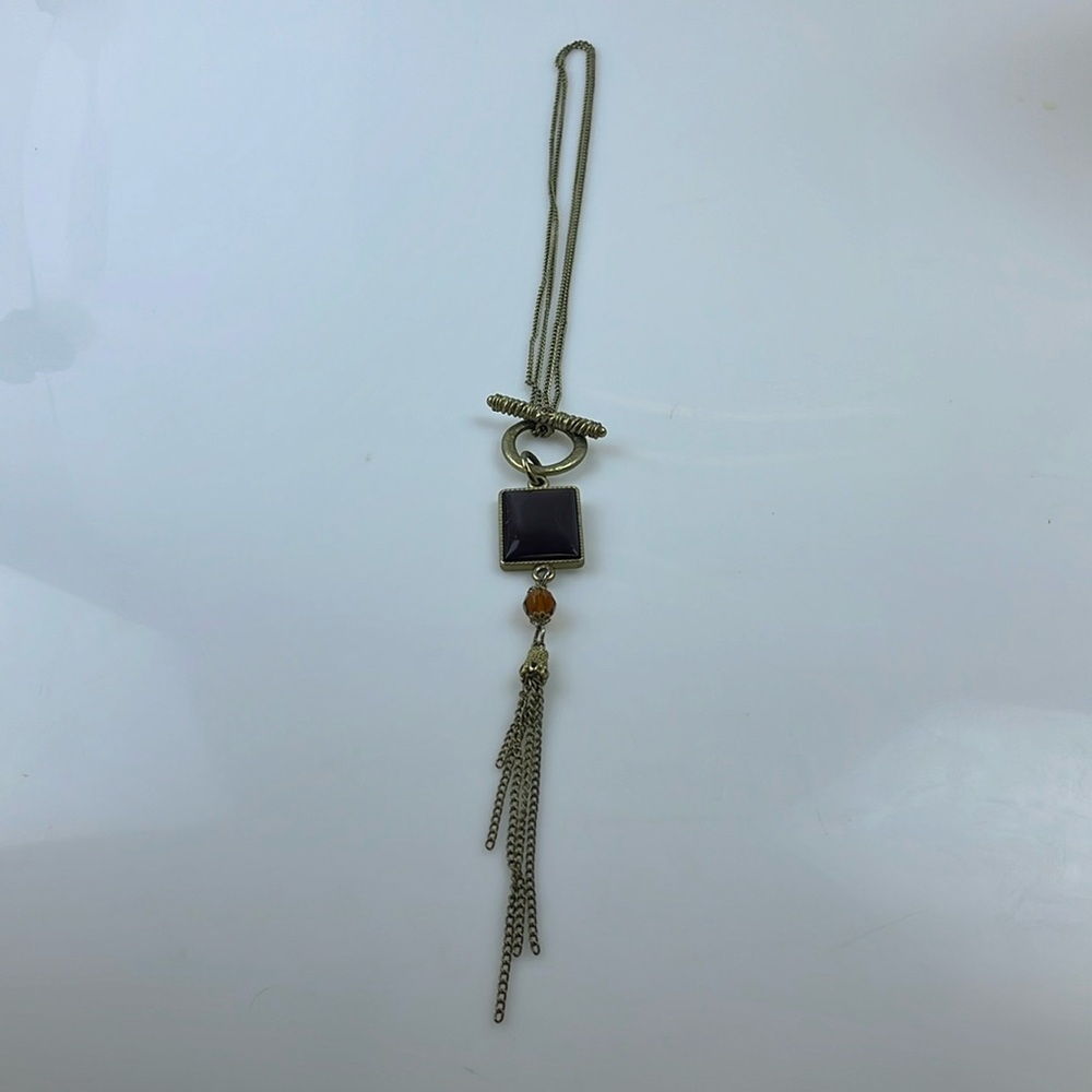 Beautiful Brown Stone Long Statement Necklace Hr1… - image 1